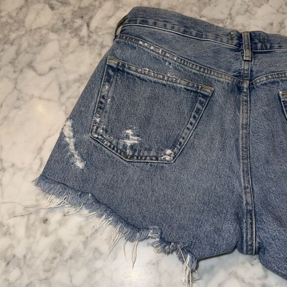 Agolde Light Blue Frayed Jean Shorts 28 - Picture 8 of 9